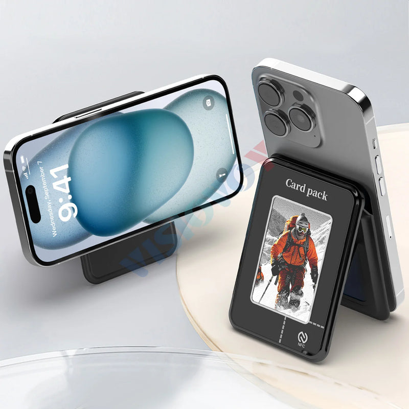 Magnetic Card Holder Wallet Case for iPhone, NFC Function, DIY Phone Cases, Christmas Gifts, E ink, 4 Color Screeen