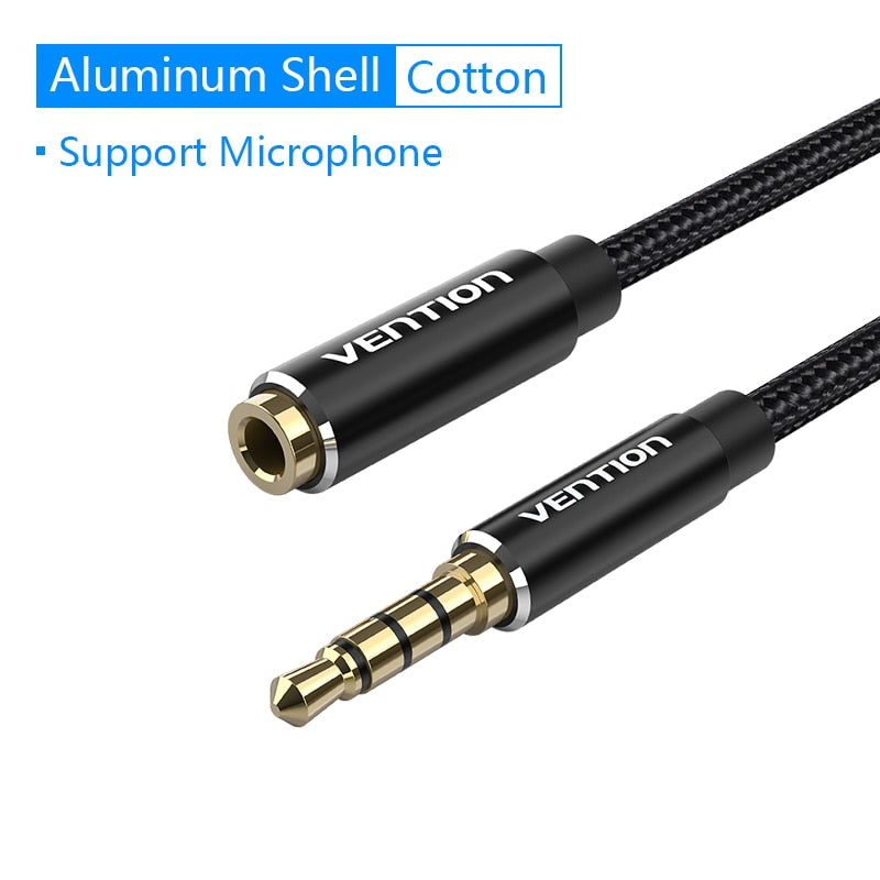 Vention Jack 3.5 Aux Extension Cable for Car Laptop Mini PC TV Xiaomi Huawei Stereo 3.5 mm Jack Headphone Speaker Cable Auxiliar