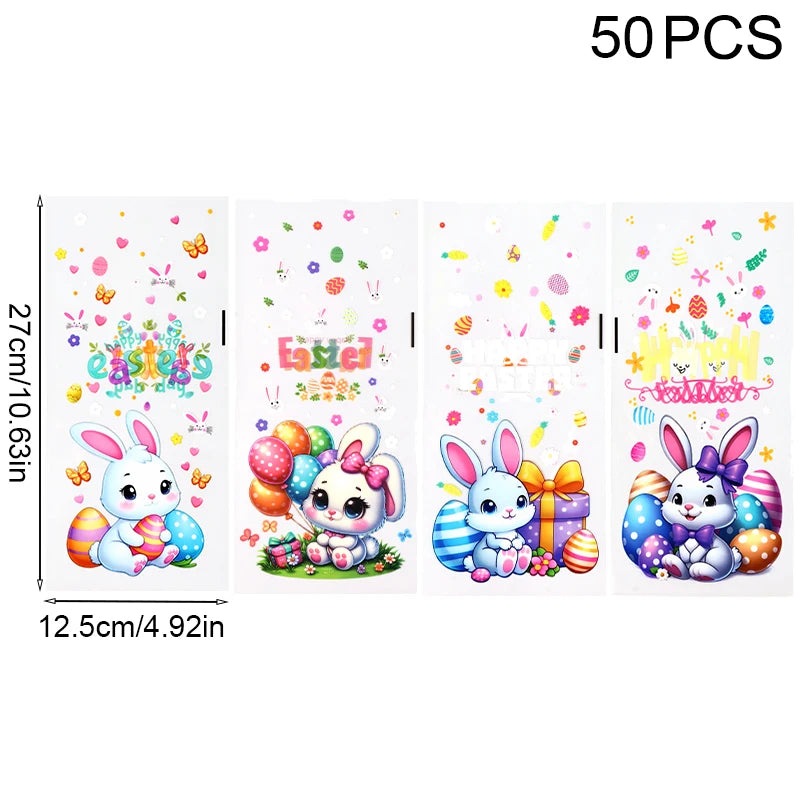 50/100pcs Easter Gift Bags Easter Candy Cookie Bags Rabbit Eggs Dessert Gift Packaging Pouches 2025 Happy Easter Party Supplies