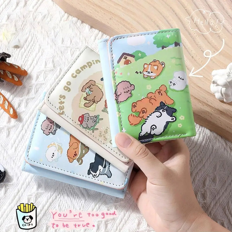 PU Leather Money Coin Purse Simple 3 Folds INS Style Credit Card Holoder Cute Kitten Dog Card Wallets for Girls Students Gift