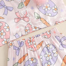 Baby Girls Easter Pajamas Feather Cuffs Egg Bow Print Button Long Sleeves Shirt with Elastic Pants for Loungewear