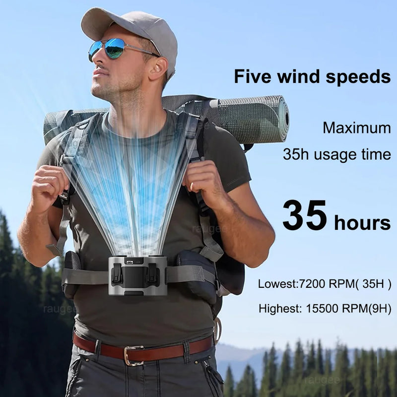 Outdoor Portable Waist Fan 20000mAh Rechargeable Portable Hanging Neck Fan Outdoor Travel Sports Waist Clip Fan with Power Bank