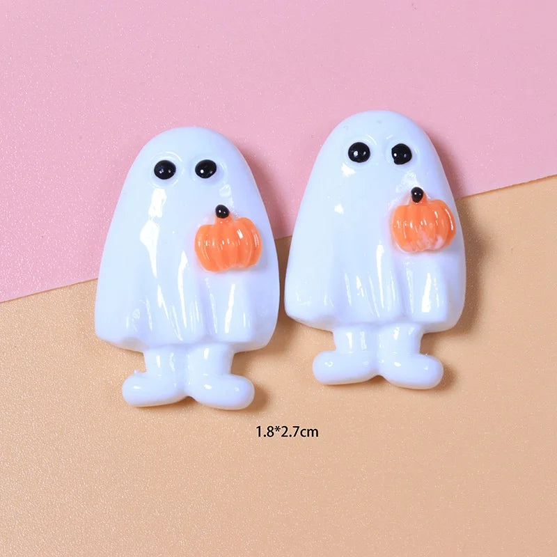 10Pcs New Cute Resin  Mini Halloween Collection Flat Back Manicure Parts Embellishments For Hair Bows Accessories