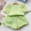 Humor Bear Girls Clothing Set Summer Green Casual Set Top+Denim Short 2pcs Children Clothes