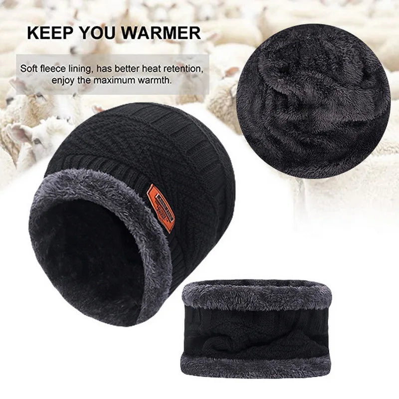 Winter Beanie Hat For Men Knitted Hat Winter Cap Beanie Women Thick Wool Neck Scarf Cap Balaclava Mask Bonnet Hats