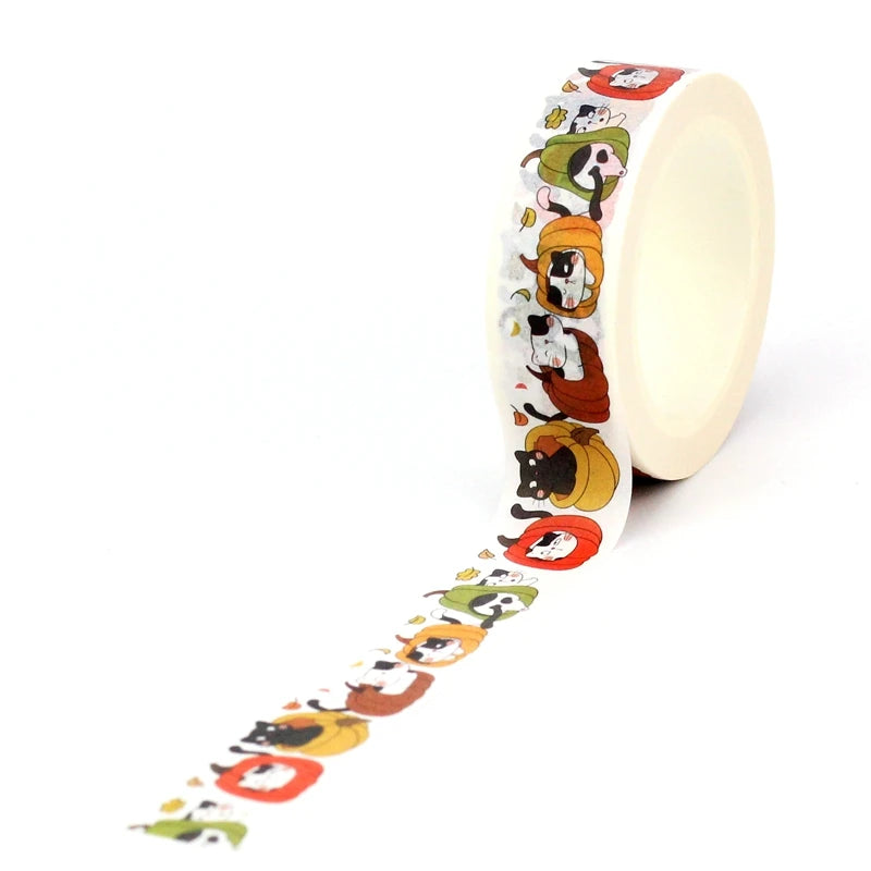 NEW 1PC 10M Deco Kawaii Cat and Pumpkin Fall Washi Tape for Scrapbooking Planner Adhesive Masking Tape Cute Stationery