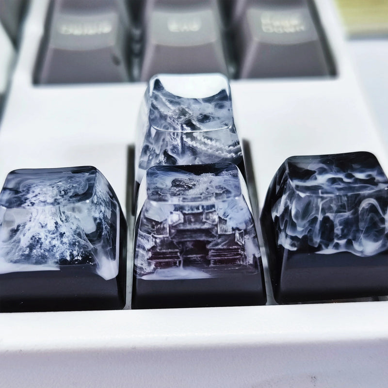 Mechanical Keyboard DIY Resin Drip Glue Snow Mountain Keycap Cross Shaft Custom ESC Gift List Fuji Mountain Transparent Keycap