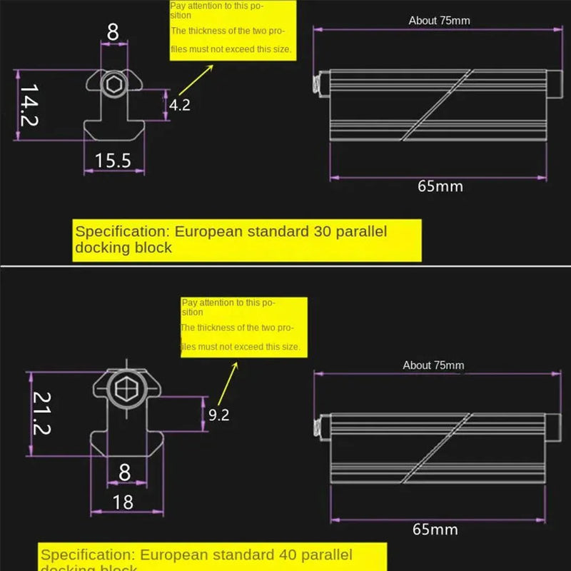 European Standard Aluminum Profile One-Line Connector Parallel Clamping Head 20 30 40 45 Docking Fixed Block Built-in Connector