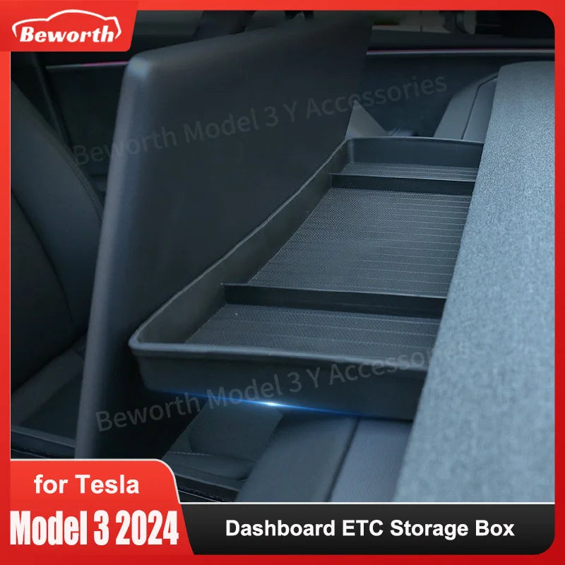 For Tesla Model 3+ Highland Dashboard ETC Bracket Tray Storage Box TPE Instrument Panel Tissue Box Pad 2024 Model3 Accessories