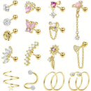 Drperfect Cartilage Earring Stainless Steel Stud Earrings for Women Men Flower Heart Leaf Hypoallergenic Screw Back Earrings