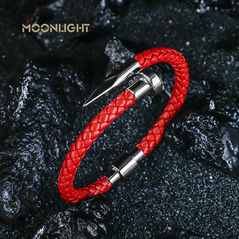 High Quality Classic Geometric Nail Design Bracelet for Men Punk Jewelry Braided Leather Bracelet Man Accessories Party Gifts