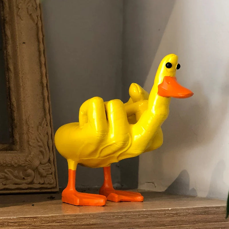 Middle Finger Cute Duck Figurine Funny Small Duck Sculpture Resin Craft for Home Garden Desk Decoration