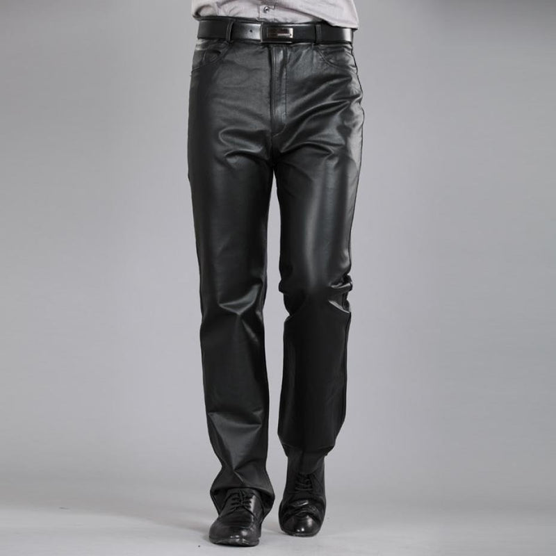 Men Leather Pants Autumn Winter Men Large Size Straight Pants Sheepskin Pants Zipper Fly Regular Full Length Pants 7XL