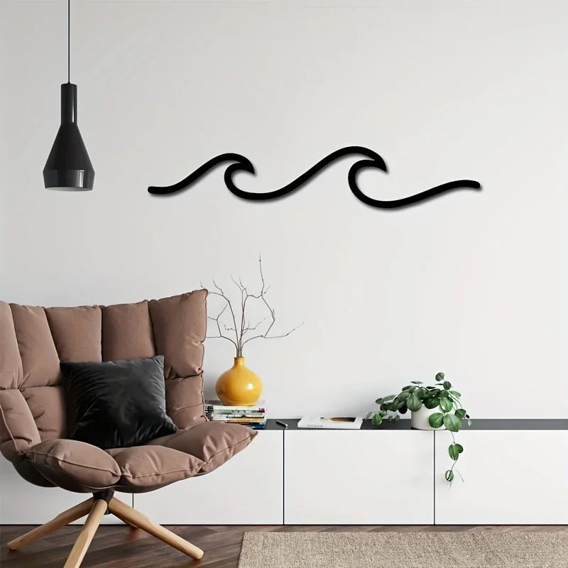 HelloYoung Metal Wave Art Sign Wall Decor Ocean Wave Wall Hanging Minimalist Lines Iron Crafts Metal Wall Hanging for Office