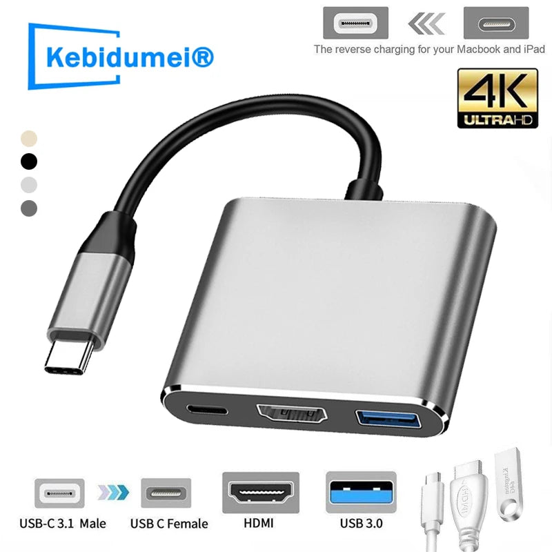 3 IN 1 Type C USB HUB To HDMI Cable Adapter Splitter USB-C 4K USB 3.0 PD Fast Charging For MacBook Samsung Galaxy S9/S8 XIAOMI