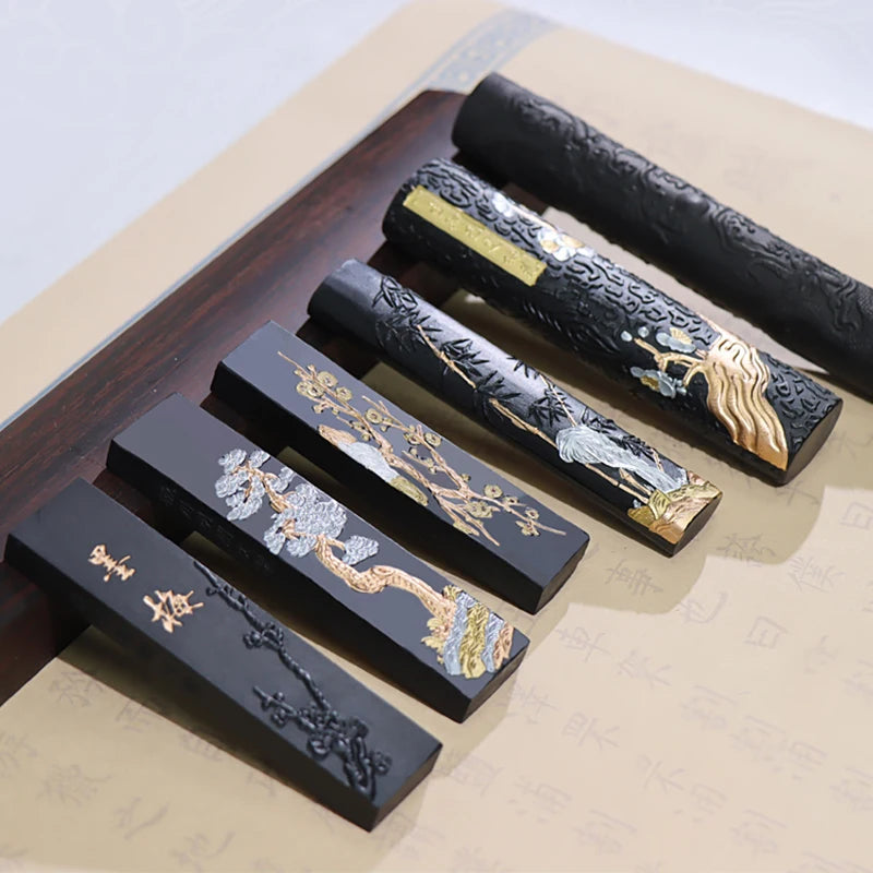 Chinese Calligraphy Ink Stone Handmade Inkstone Ink Block Ink Painting Stick Chinese Painting Calligraphy Tools Pine Smoke Ink