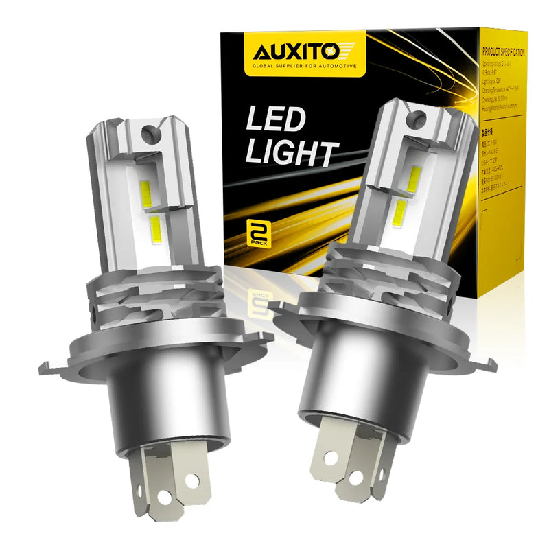 AUXITO 2Pcs 9003 H4 LED Motorcycle Car Headlight Bulb 6500k HB2 CSP LED Auto Head Lamp Wireless Fanless Mini Size 12V 12000LM