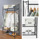 Metal Clothes Hanging Rail Garment Shoe Rack with Shelves and Hanging Rod