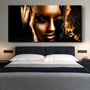 Large Size Black Gold Nude African Woman Oil Painting on Canvas Posters and Prints Modern Art Wall Pictures for Home Living Room