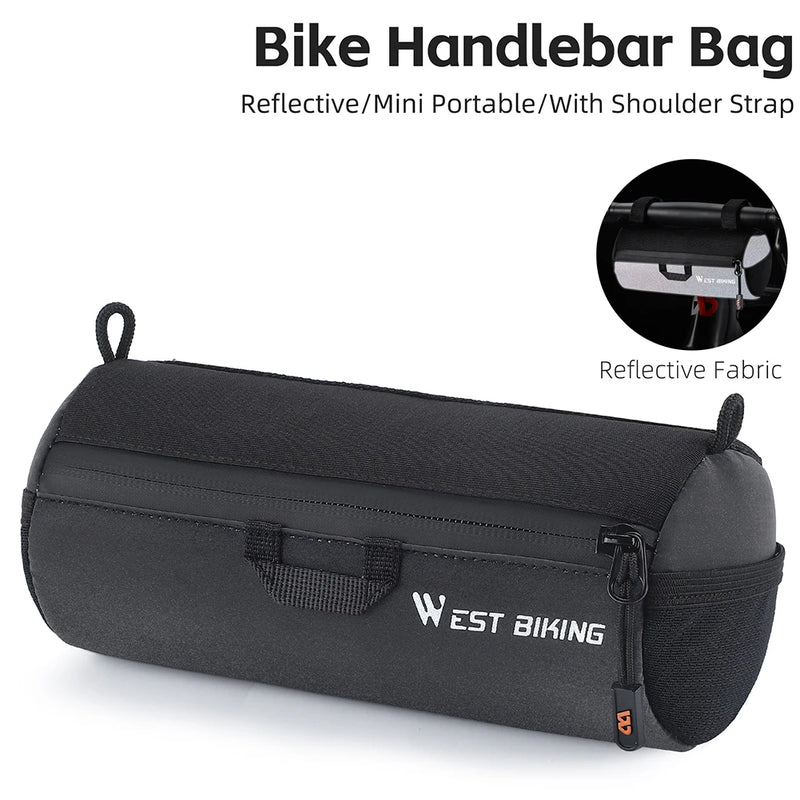 1L Bike Handlebar Bag Bike Front Tube Bag with Shoulder Strap Front Bike Bags Reflective Multifunction for Mountain Road Bikes