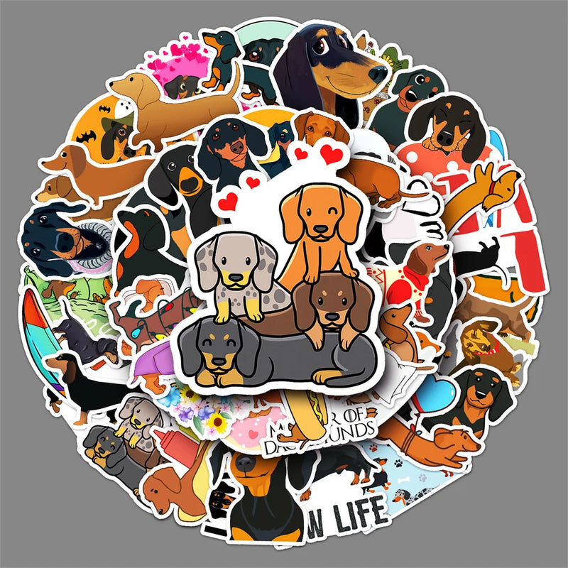 10/30/50PCS Dachshund Cartoon Personality Creative Graffiti Sticker Desk GuitarComputer Refrigerator WaterproofSticker Wholesale