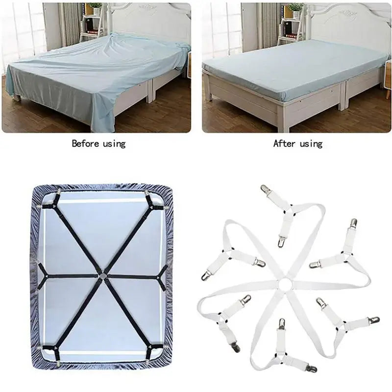 Sheet Suspenders Adjustable Elastic Bed Sheet Holder Straps For Full Bed Fitted Sheet Straps 6 Way Cross With 12 Heavy Duty