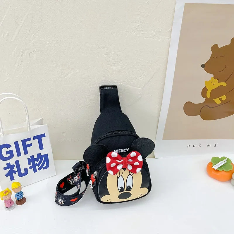 Disney Children's Chest Bags Cartoon Mickey Mouse Minnie Mermaid Canvas Shoulder Bag Women Crossbody Bags Mini Phone Storage Bag