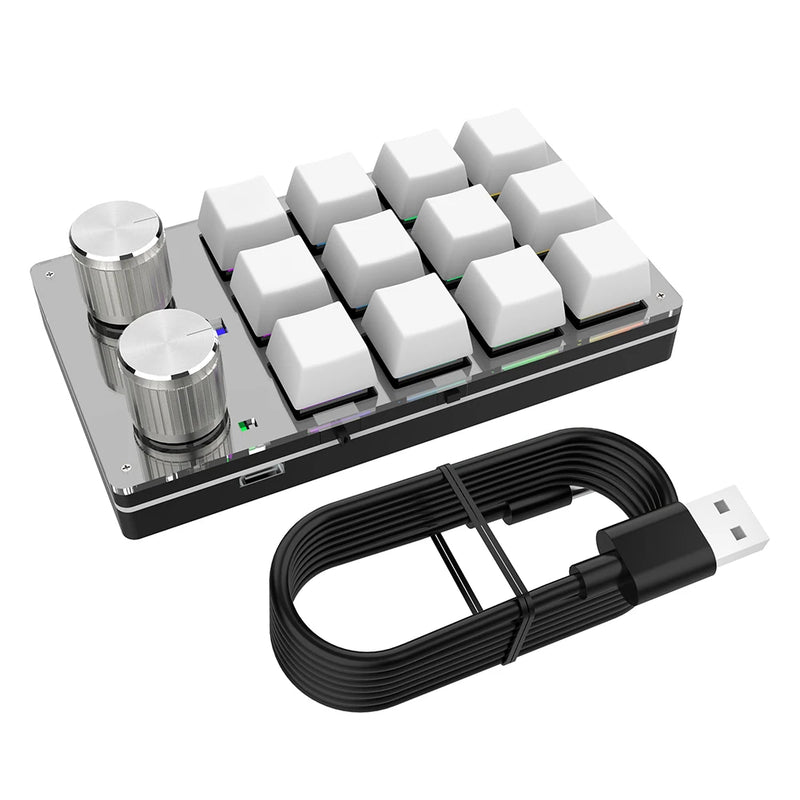 Macro Keyboard 12 Key 2 Knob Custom Programming Mechanical Keyboard Hot swap Custom Keypad One-handed Mini Gaming Keyboard
