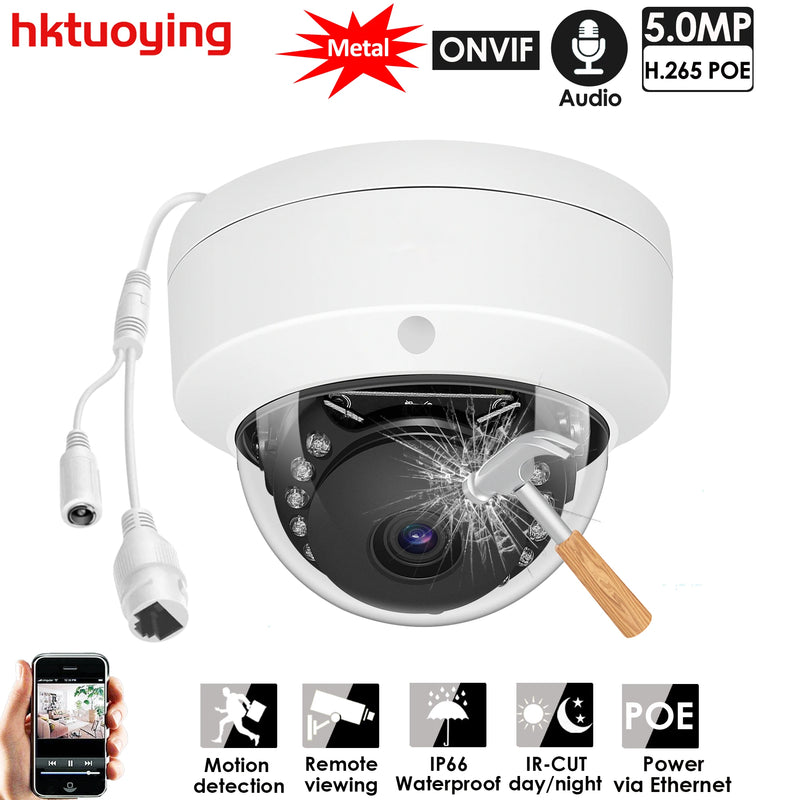 5MP Metal Dome POE IP ONVIF Audio Record CCTV Camera 4mp Vandalproof IP66 Outdoor Home Security VideoFace Detection