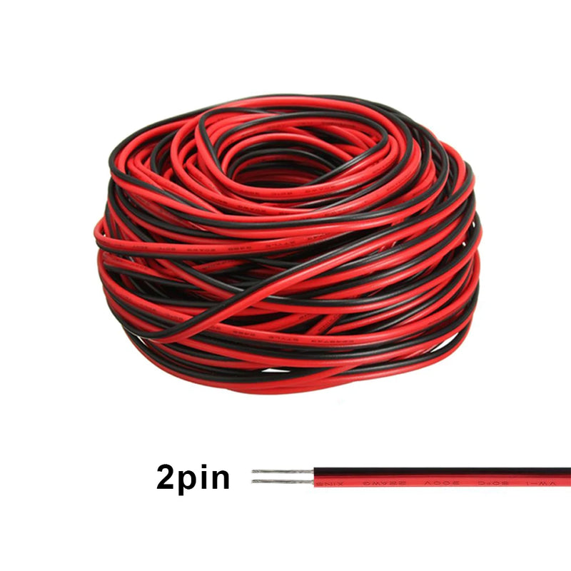 20 meters 2PIN Electrical Wire Tinned Copper PVC Insulated Red Black Cable For Single Color LED Strip Light Extension Wire 22AWG