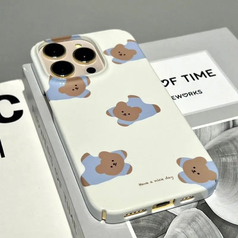 Cute Cartoon Bear Case for iPhone 15 14 13 Pro Max 12 11 Pro Plus 7 8 Shockproof Protective Hard Acrylic Cover New Products