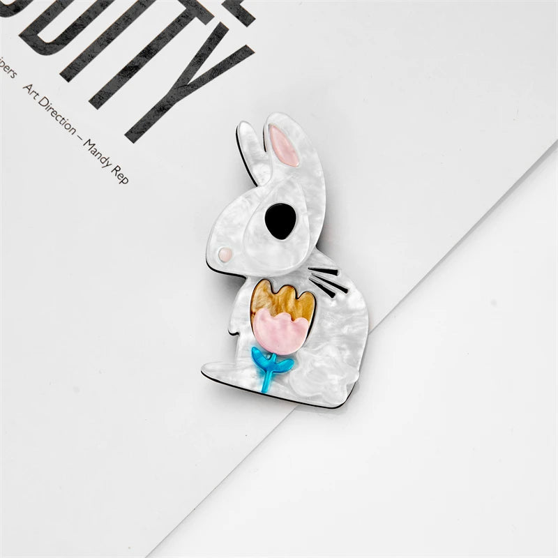 YAOLOGE 2022 New Easter Bunny Brooches For Women Cute Cartoon Flower Animal Rabbit Brooch Pin Collar Badge Jewelry Gift