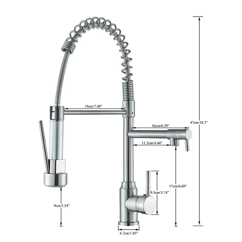 Nickel Kitchen Sink Faucet Pull Down Hot and Cold Water Mixer2 Mode Tap with Dual Spout 360 Rotation Flexible Deck Mounted