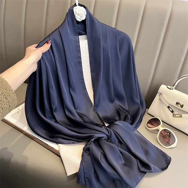 New 16 Colors Solid Silk Scarf Women Fashion Quality Soft Scarves Female Shawls Foulard Bandana Beach Cover-ups Wraps Luxury