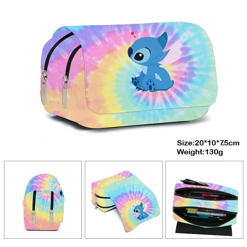 HOT Stitch Fully Printed Flap Pen Bag Stationery Box Pencil Case Primary and Secondary Anime Kawaii Cartoon School Bag Mochila