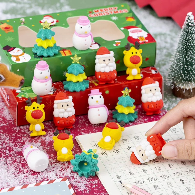 4 pcs/set Merry Christmas Snowman Santa Claus Elk Rubber Eraser Kawaii Erasers School Supplies Stationery Students Cool Prizes