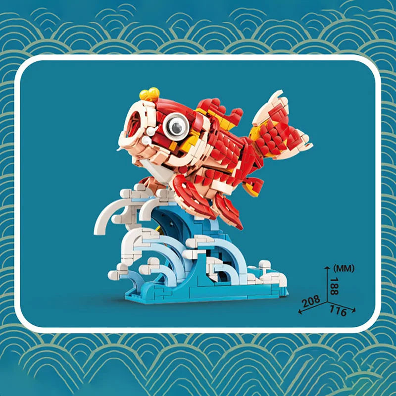 City MOC 648pcs Chinese Koi Fish Model Building Blocks DIY Koi Carp Cartoon Fancy Carp Animal Bricks Toys For Children Gifts