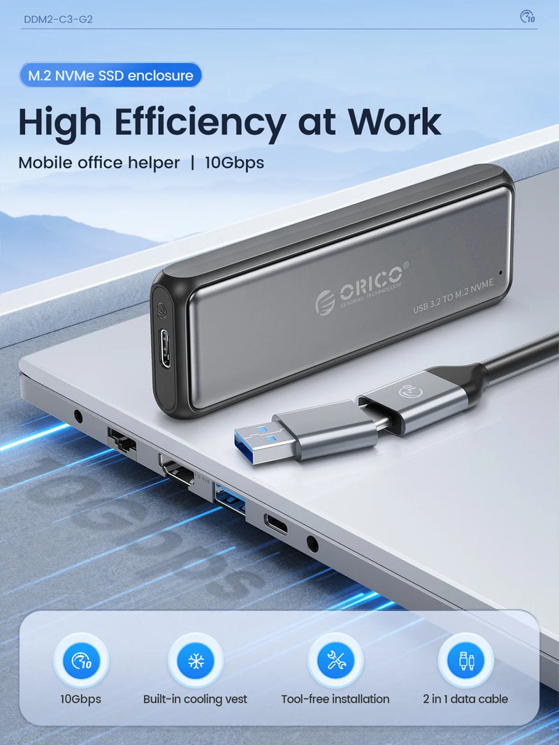 ORICO M.2 SSD Enclosure NVMe SATA Aluminum 10Gbps Tool Free M2 SSD Enclosure Solid State Drive Case Laptop Computer Accessories