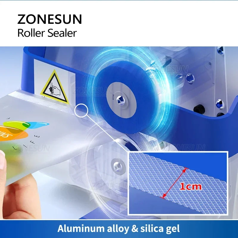 ZONESUN ZS-GLF1P Portable Bag Sealer Roller Sealing Machine Aluminum Foil Composite Plastic Film PE Coated Paper Food Packaging