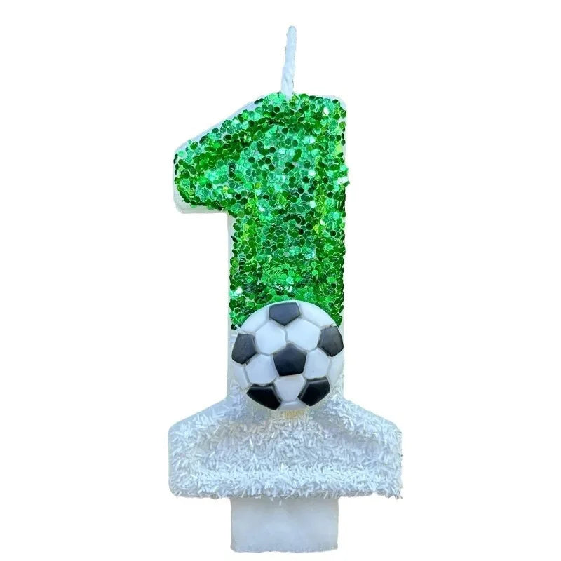 Glitter Green White Football Numbers 0-9 Candle Cake Toppers Cake DIY Decoration for Football Theme Anniversary Party Decoration