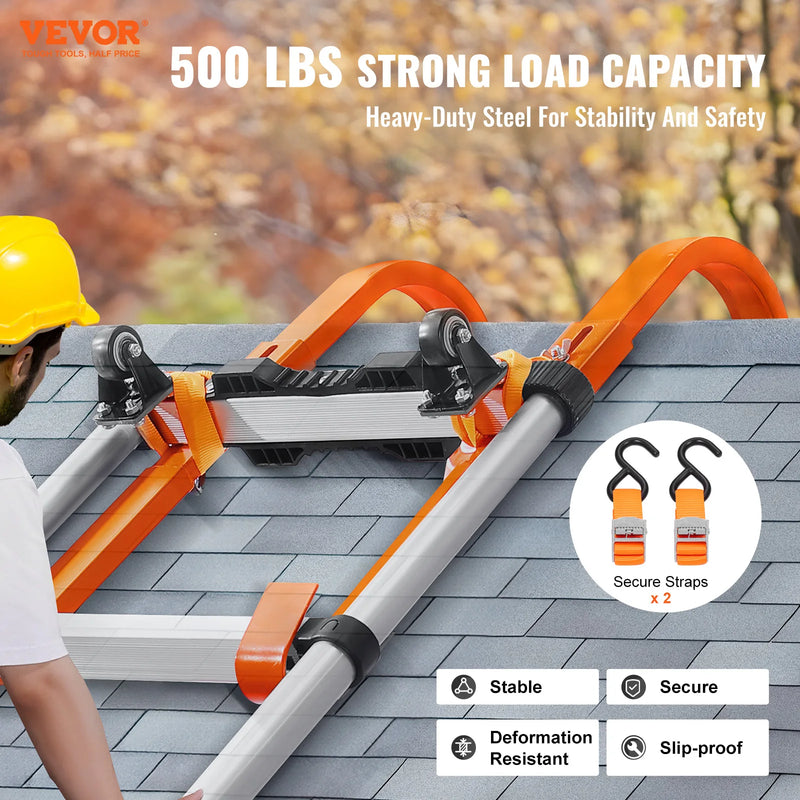 SucceBuy Orange/Black Ladder Roof Hook Heavy Duty Steel Ladder Stabilizer Roof Ridge Extension Rubber Grip T-Bar 500 lbs