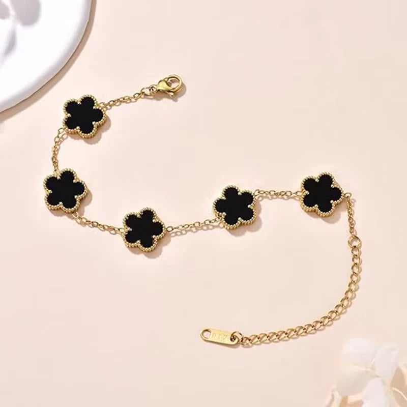 Stainless Steel Flower Four-leaf Clover Women's Bracelet Necklace Earrings Jewelry Gift
