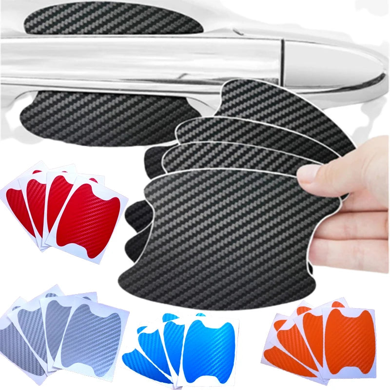 4Pcs/Set Car Styling Mouldings Sticker Car Door Sticker Carbon Fiber Scratches Resistant Cover Auto Handle Protection Film Parts