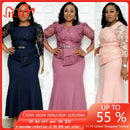 4XL 5XL Plus Size Christmas Dresses Women O Neck 3/4 Sleeve Long Maxi Dress Fashion Lace Patchwork Night Party Dress Vestidos