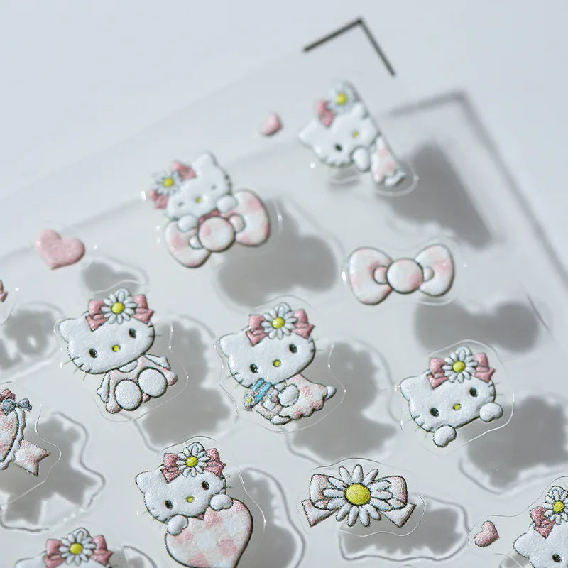 1PCS 5D Cartoon Kuromi Hello Kitty Nail Stickers Sanrio Animation Nail Art Decoration Sanrio Cute Melody Embossed Stickers