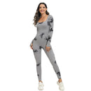 Ribbed Long Sleeve Sport Jumpsuits Women Tie Dye Yoga Jumpsuits Workout Bodycon Seamless Ribbed Yoga Workout Jumpsuit Romper