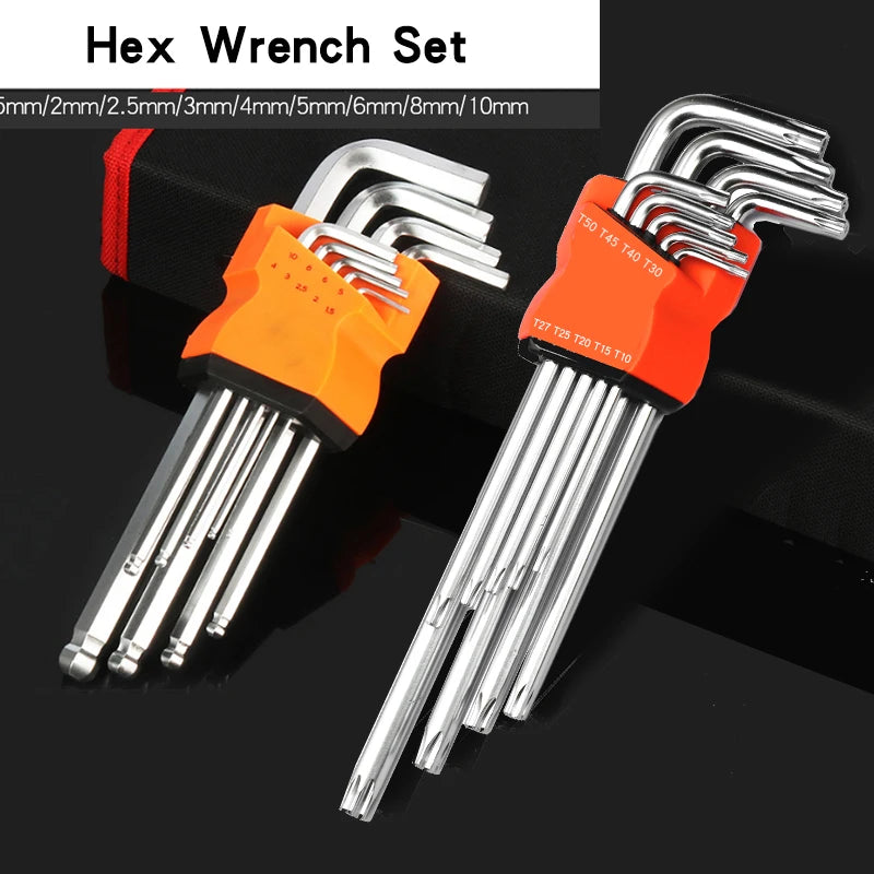 8PCS/9PCS L Type Double-End Screwdriver Hex Wrench Set Allen Key Hexagon Flat Ball Torx Star Head Spanner Key Set Hand Tools