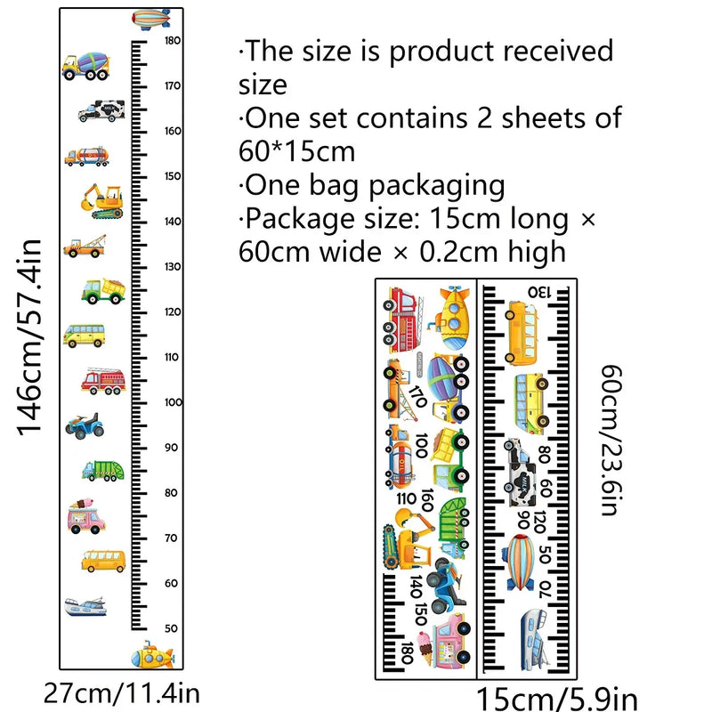 Transport Truck Cars Growth Chart for Kids Wall Stickers Measure Height Wall Chart Children Ruler Nursery Room Decor Wall Art