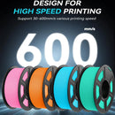 JAYO 5 Rolls 3D PETG / High Speed Matte PETG 3D Filament 1.75mm 30mm/s - 600mm/s Print Range PETG 3D Printer Filament for 3D