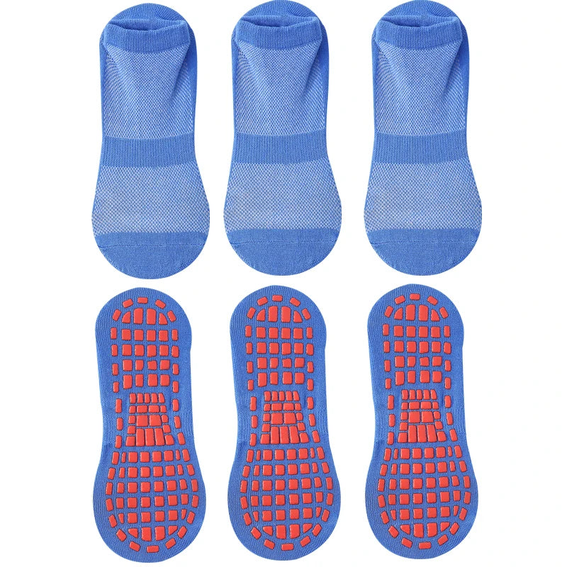 3 Pairs Men's Non-slip Silicone Floor Socks Casual Cotton Mesh Breathable Cozy Yoga Trampoline Foot Massage Ballet Dance Unisex
